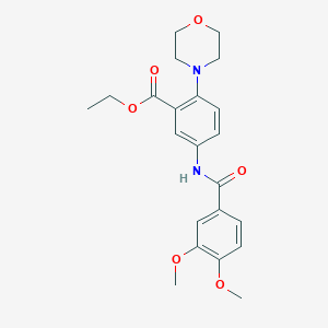 molecular formula C22H26N2O6 B505443 Ethyl 5-[(3,4-dimethoxybenzoyl)amino]-2-(4-morpholinyl)benzoate 
