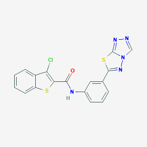 molecular formula C18H10ClN5OS2 B505452 3-chloro-N-[3-([1,2,4]triazolo[3,4-b][1,3,4]thiadiazol-6-yl)phenyl]-1-benzothiophene-2-carboxamide 