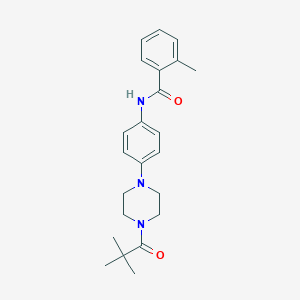 molecular formula C23H29N3O2 B505455 N-{4-[4-(2,2-dimethylpropanoyl)-1-piperazinyl]phenyl}-2-methylbenzamide 