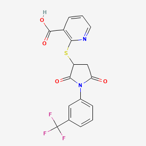 molecular formula C17H11F3N2O4S B5054769 2-({2,5-dioxo-1-[3-(trifluoromethyl)phenyl]-3-pyrrolidinyl}thio)nicotinic acid 