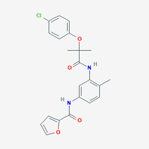 molecular formula C22H21ClN2O4 B505478 N-(3-{[2-(4-chlorophenoxy)-2-methylpropanoyl]amino}-4-methylphenyl)-2-furamide 