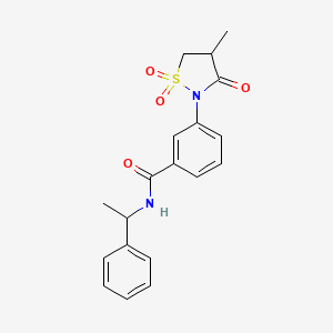 molecular formula C19H20N2O4S B5054797 3-(4-methyl-1,1-dioxido-3-oxo-2-isothiazolidinyl)-N-(1-phenylethyl)benzamide 