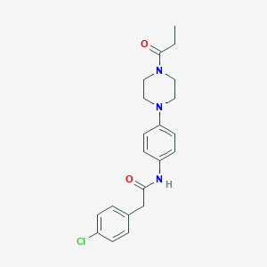 molecular formula C21H24ClN3O2 B505486 2-(4-chlorophenyl)-N-[4-(4-propionyl-1-piperazinyl)phenyl]acetamide 