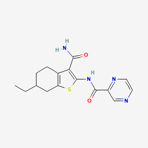 molecular formula C16H18N4O2S B5054861 N-[3-(aminocarbonyl)-6-ethyl-4,5,6,7-tetrahydro-1-benzothien-2-yl]-2-pyrazinecarboxamide 