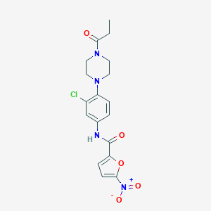 molecular formula C18H19ClN4O5 B505491 N-[3-chloro-4-(4-propanoylpiperazin-1-yl)phenyl]-5-nitrofuran-2-carboxamide 