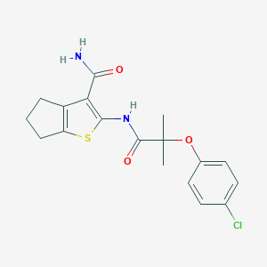 molecular formula C18H19ClN2O3S B505494 2-{[2-(4-chlorophenoxy)-2-methylpropanoyl]amino}-5,6-dihydro-4H-cyclopenta[b]thiophene-3-carboxamide CAS No. 746645-01-2