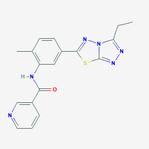 molecular formula C18H16N6OS B505496 N-[5-(3-ethyl[1,2,4]triazolo[3,4-b][1,3,4]thiadiazol-6-yl)-2-methylphenyl]nicotinamide 