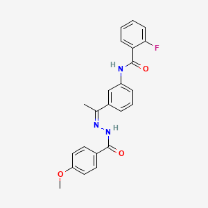 2-fluoro-N-{3-[N-(4-methoxybenzoyl)ethanehydrazonoyl]phenyl}benzamide