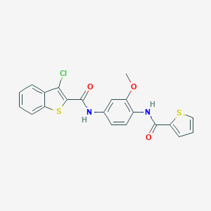 molecular formula C21H15ClN2O3S2 B505529 3-chloro-N-{3-methoxy-4-[(2-thienylcarbonyl)amino]phenyl}-1-benzothiophene-2-carboxamide 