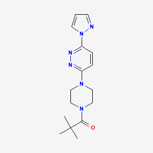 molecular formula C16H22N6O B5055450 3-[4-(2,2-dimethylpropanoyl)-1-piperazinyl]-6-(1H-pyrazol-1-yl)pyridazine 