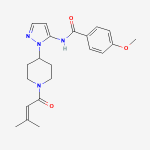 molecular formula C21H26N4O3 B5055709 4-methoxy-N-{1-[1-(3-methyl-2-butenoyl)-4-piperidinyl]-1H-pyrazol-5-yl}benzamide 
