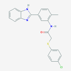 molecular formula C22H18ClN3OS B505571 N-[5-(1H-benzimidazol-2-yl)-2-methylphenyl]-2-[(4-chlorophenyl)sulfanyl]acetamide 