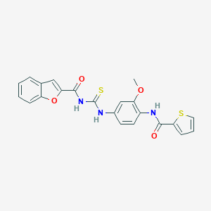 molecular formula C22H17N3O4S2 B505580 N-({3-methoxy-4-[(thiophen-2-ylcarbonyl)amino]phenyl}carbamothioyl)-1-benzofuran-2-carboxamide 