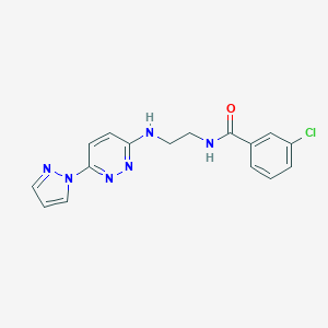 molecular formula C16H15ClN6O B505588 3-chloro-N-(2-{[6-(1H-pyrazol-1-yl)-3-pyridazinyl]amino}ethyl)benzamide 