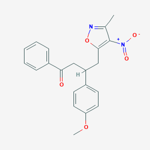 molecular formula C21H20N2O5 B505591 4-{4-Nitro-3-methyl-5-isoxazolyl}-3-(4-methoxyphenyl)-1-phenyl-1-butanone 