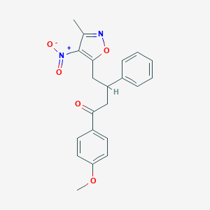 molecular formula C21H20N2O5 B505596 4-{4-Nitro-3-methyl-5-isoxazolyl}-1-(4-methoxyphenyl)-3-phenyl-1-butanone 