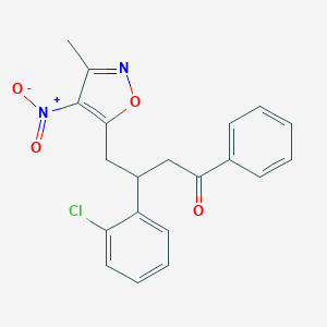 molecular formula C20H17ClN2O4 B505601 3-(2-Chlorophenyl)-4-{4-nitro-3-methyl-5-isoxazolyl}-1-phenyl-1-butanone 