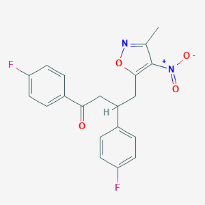 molecular formula C20H16F2N2O4 B505602 1,3-Bis(4-fluorophenyl)-4-{4-nitro-3-methyl-5-isoxazolyl}-1-butanone 