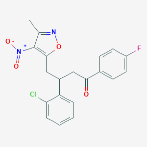 molecular formula C20H16ClFN2O4 B505606 3-(2-Chlorophenyl)-1-(4-fluorophenyl)-4-{4-nitro-3-methyl-5-isoxazolyl}-1-butanone 