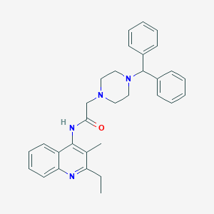 molecular formula C31H34N4O B505632 2-[4-(diphenylmethyl)piperazin-1-yl]-N-(2-ethyl-3-methylquinolin-4-yl)acetamide 