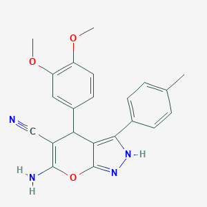 molecular formula C22H20N4O3 B505643 6-Amino-4-(3,4-dimethoxyphenyl)-3-(4-methylphenyl)-1,4-dihydropyrano[2,3-c]pyrazole-5-carbonitrile 
