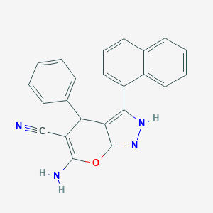 molecular formula C23H16N4O B505646 6-Amino-3-(1-naphthyl)-4-phenyl-1,4-dihydropyrano[2,3-c]pyrazole-5-carbonitrile 