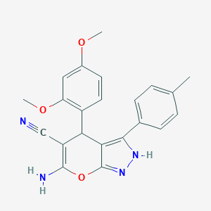 molecular formula C22H20N4O3 B505652 6-Amino-4-(2,4-dimethoxyphenyl)-3-(4-methylphenyl)-1,4-dihydropyrano[2,3-c]pyrazole-5-carbonitrile 