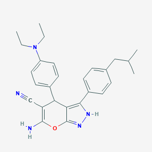 molecular formula C27H31N5O B505653 6-Amino-4-[4-(diethylamino)phenyl]-3-(4-isobutylphenyl)-1,4-dihydropyrano[2,3-c]pyrazole-5-carbonitrile 