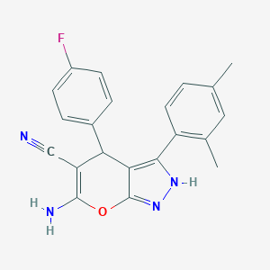 6-Amino-3-(2,4-dimethylphenyl)-4-(4-fluorophenyl)-2,4-dihydropyrano[2,3-c]pyrazole-5-carbonitrile