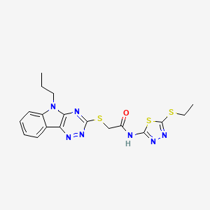molecular formula C18H19N7OS3 B5056594 N-[5-(ethylthio)-1,3,4-thiadiazol-2-yl]-2-[(5-propyl-5H-[1,2,4]triazino[5,6-b]indol-3-yl)thio]acetamide 