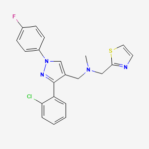 molecular formula C21H18ClFN4S B5056689 1-[3-(2-chlorophenyl)-1-(4-fluorophenyl)-1H-pyrazol-4-yl]-N-methyl-N-(1,3-thiazol-2-ylmethyl)methanamine 