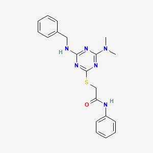 2-{[4-(benzylamino)-6-(dimethylamino)-1,3,5-triazin-2-yl]thio}-N-phenylacetamide