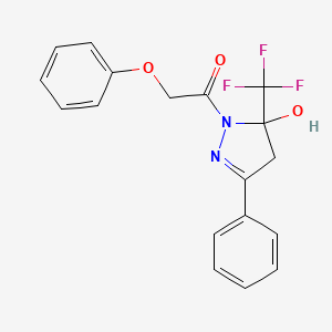 molecular formula C18H15F3N2O3 B5057184 1-(phenoxyacetyl)-3-phenyl-5-(trifluoromethyl)-4,5-dihydro-1H-pyrazol-5-ol 