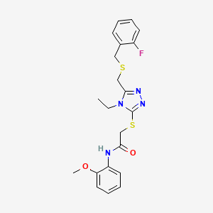 molecular formula C21H23FN4O2S2 B5057192 2-[(4-ethyl-5-{[(2-fluorobenzyl)thio]methyl}-4H-1,2,4-triazol-3-yl)thio]-N-(2-methoxyphenyl)acetamide 