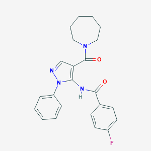 molecular formula C23H23FN4O2 B505725 N-[4-(azepan-1-ylcarbonyl)-1-phenyl-1H-pyrazol-5-yl]-4-fluorobenzamide 