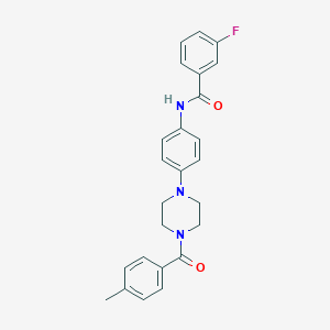 molecular formula C25H24FN3O2 B505732 3-fluoro-N-{4-[4-(4-methylbenzoyl)-1-piperazinyl]phenyl}benzamide 