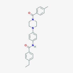 molecular formula C27H29N3O2 B505733 4-ethyl-N-{4-[4-(4-methylbenzoyl)-1-piperazinyl]phenyl}benzamide 