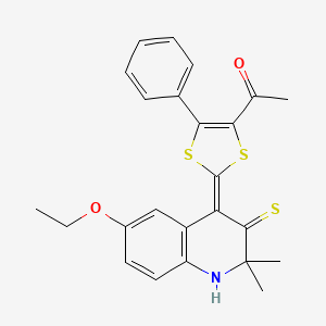 molecular formula C24H23NO2S3 B5057376 1-[2-(6-ethoxy-2,2-dimethyl-3-thioxo-2,3-dihydro-4(1H)-quinolinylidene)-5-phenyl-1,3-dithiol-4-yl]ethanone 