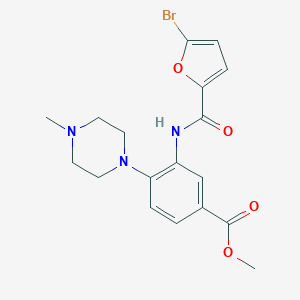 molecular formula C18H20BrN3O4 B505764 Methyl 3-[(5-bromofuran-2-carbonyl)amino]-4-(4-methylpiperazin-1-yl)benzoate CAS No. 847239-54-7