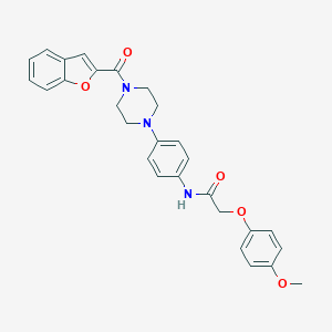 molecular formula C28H27N3O5 B505776 N-{4-[4-(1-benzofuran-2-ylcarbonyl)-1-piperazinyl]phenyl}-2-(4-methoxyphenoxy)acetamide 