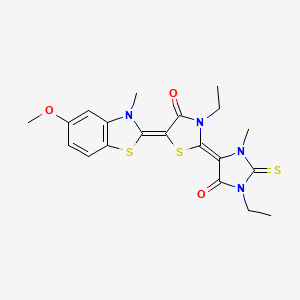 molecular formula C20H22N4O3S3 B5057932 3-ethyl-2-(1-ethyl-3-methyl-5-oxo-2-thioxo-4-imidazolidinylidene)-5-(5-methoxy-3-methyl-1,3-benzothiazol-2(3H)-ylidene)-1,3-thiazolidin-4-one 
