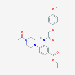 molecular formula C24H29N3O6 B505796 Ethyl 4-(4-acetyl-1-piperazinyl)-3-{[(4-methoxyphenoxy)acetyl]amino}benzoate 
