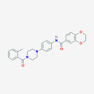 molecular formula C27H27N3O4 B505814 N-[4-[4-(2-methylbenzoyl)piperazin-1-yl]phenyl]-2,3-dihydro-1,4-benzodioxine-6-carboxamide 
