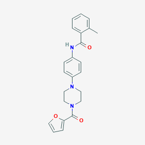 molecular formula C23H23N3O3 B505817 N-{4-[4-(Furan-2-carbonyl)-piperazin-1-yl]-phenyl}-2-methyl-benzamide 