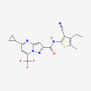 molecular formula C19H16F3N5OS B5058245 N-(3-cyano-4-ethyl-5-methyl-2-thienyl)-5-cyclopropyl-7-(trifluoromethyl)pyrazolo[1,5-a]pyrimidine-2-carboxamide 