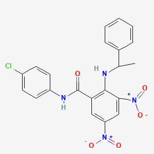 molecular formula C21H17ClN4O5 B5058376 N-(4-chlorophenyl)-3,5-dinitro-2-[(1-phenylethyl)amino]benzamide 