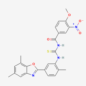 N-({[5-(5,7-dimethyl-1,3-benzoxazol-2-yl)-2-methylphenyl]amino}carbonothioyl)-4-methoxy-3-nitrobenzamide
