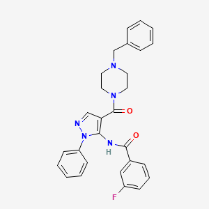 molecular formula C28H26FN5O2 B5058450 N-{4-[(4-benzyl-1-piperazinyl)carbonyl]-1-phenyl-1H-pyrazol-5-yl}-3-fluorobenzamide CAS No. 6253-21-0