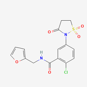 molecular formula C15H13ClN2O5S B5058540 2-chloro-5-(1,1-dioxido-3-oxo-2-isothiazolidinyl)-N-(2-furylmethyl)benzamide 