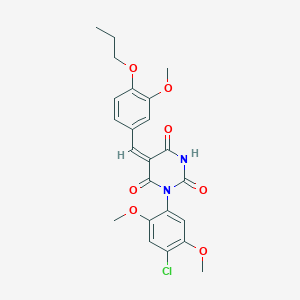 molecular formula C23H23ClN2O7 B5058708 1-(4-chloro-2,5-dimethoxyphenyl)-5-(3-methoxy-4-propoxybenzylidene)-2,4,6(1H,3H,5H)-pyrimidinetrione 